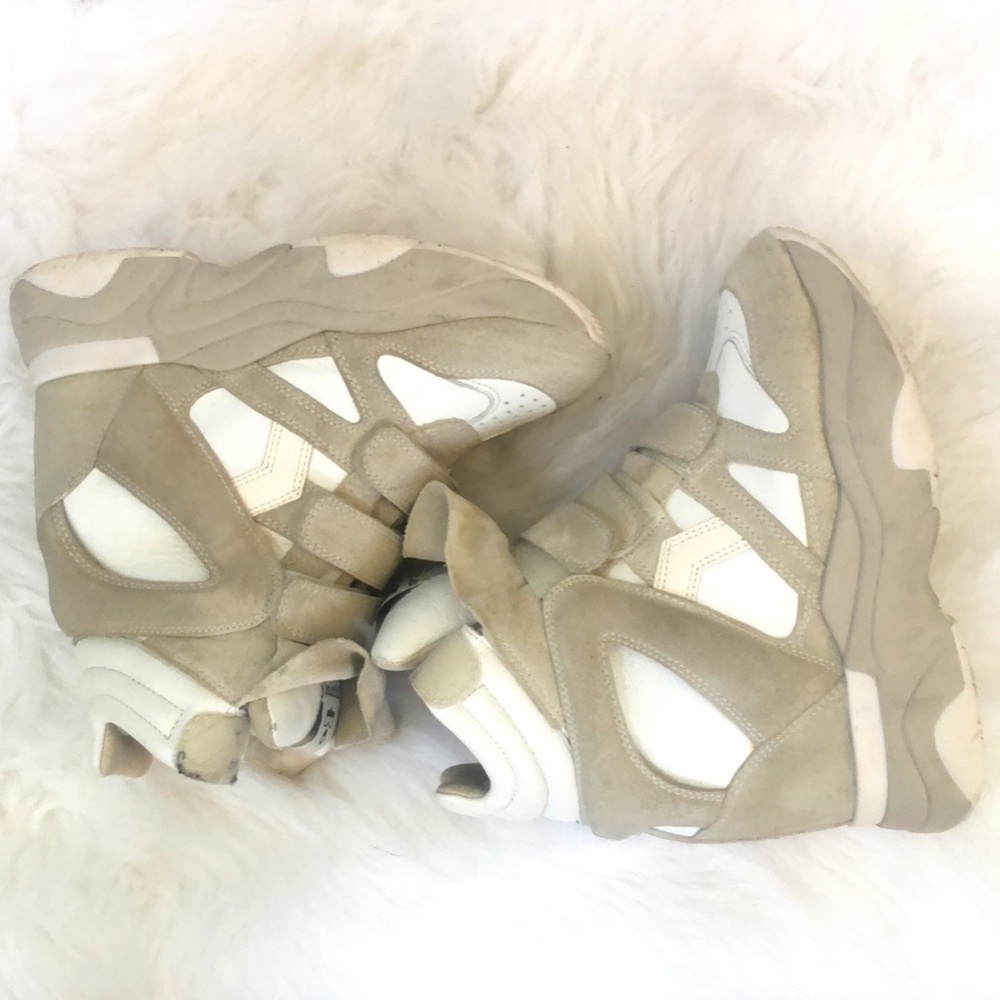 Isabel Marant Baskee leather and suede high-top wedge sneakers